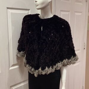 Paula Lishman Chinchilla and Beaver Open Weave Shawl Cape